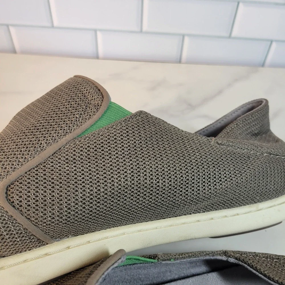 OluKai Nohea Mesh Mens Slip On Loafers Mustang Grey Brown 10188-13AP Size 14